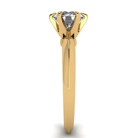 ラウンド ダイヤモンド 6 本爪エンゲージメント リング (イエロー ゴールド),  画像を拡大する 3