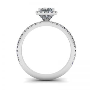 プリンセス カット フローティング ハロー ダイヤモンド エンゲージメント リング - 写真 1
