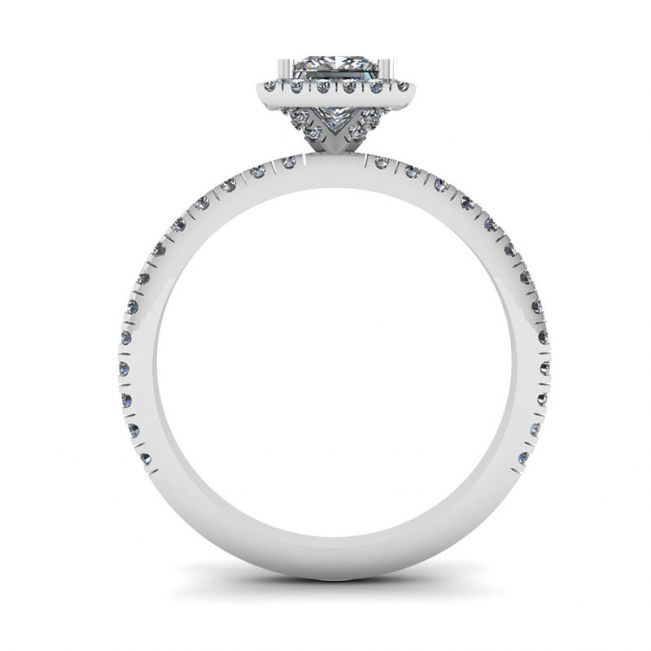 プリンセス カット フローティング ハロー ダイヤモンド エンゲージメント リング - 写真 1