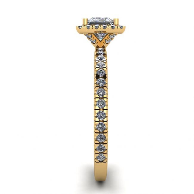 プリンセス カット フローティング ハロー ダイヤモンド エンゲージメント リング イエロー ゴールド - 写真 2