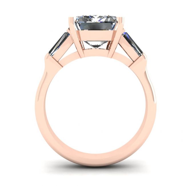 スリーストーン エメラルドとバゲット ダイヤモンドの婚約指輪 ローズゴールド - 写真 1