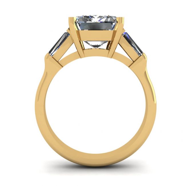 スリーストーン エメラルドとバゲット ダイヤモンドの婚約指輪 イエロー ゴールド - 写真 1