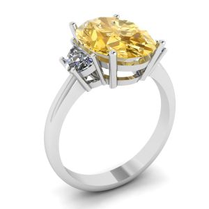 オーバル イエロー ダイヤモンド サイド ハーフムーン ホワイト ダイヤモンド リング ホワイト ゴールド - 写真 3