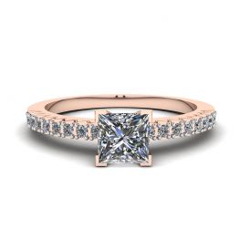 サイド パヴェ付き V プリンセス カット ダイヤモンド リング ローズゴールド