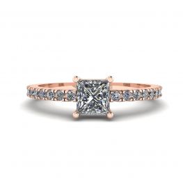 サイド パヴェ付きプリンセス カット ダイヤモンド リング (18K ローズ ゴールド)