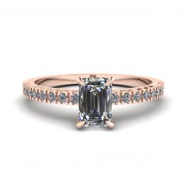 エメラルド カット ダイヤモンド付き 18K ローズ ゴールド リング