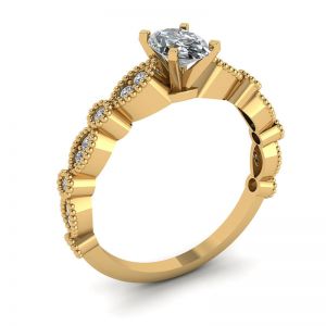 オーバル ダイヤモンド ロマンティック スタイル リング イエロー ゴールド - 写真 3