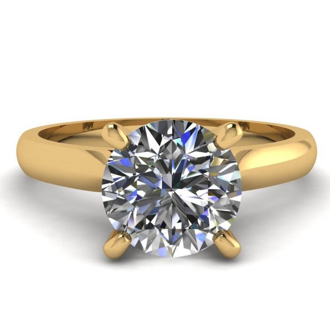 イエローゴールドのダイヤモンド 1 個付きクラシック ダイヤモンド リング