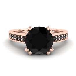 ラウンド ブラック ダイヤモンド ブラック パヴェ付き 18K ローズ ゴールド リング