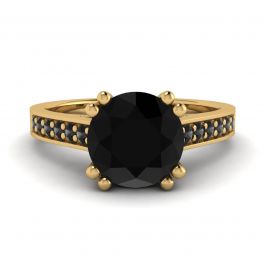 ラウンド ブラック ダイヤモンド リング ブラック パヴェ付き 18K イエロー ゴールド リング