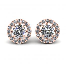ラウンド ダイヤモンド ハロー スタッド ピアス (18K ローズ ゴールド)