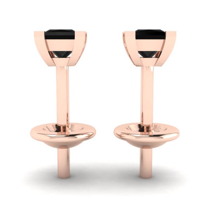 4 mm プリンセス カット ブラック ダイヤモンド スタッド ピアス ローズゴールド - 写真 1