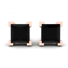 4 mm プリンセス カット ブラック ダイヤモンド スタッド ピアス ローズゴールド