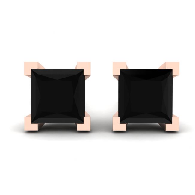 4 mm プリンセス カット ブラック ダイヤモンド スタッド ピアス ローズゴールド