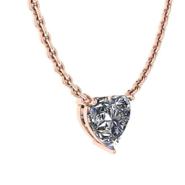 ハート ダイヤモンド ソリティア ネックレス、細いチェーン、ローズゴールド - 写真 1
