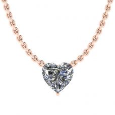 ハート ダイヤモンド ソリティア ネックレス、細いチェーン、ローズゴールド