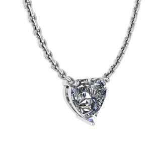ハート ダイヤモンド ソリティア ネックレス、細いチェーン ホワイト ゴールド - 写真 1