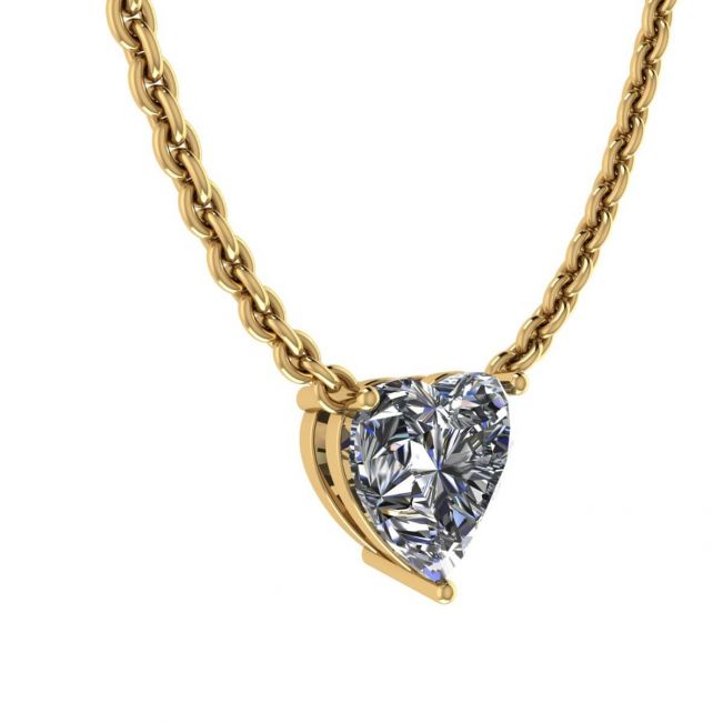 細いチェーンのハート ダイヤモンド ソリティア ネックレス イエロー ゴールド - 写真 1