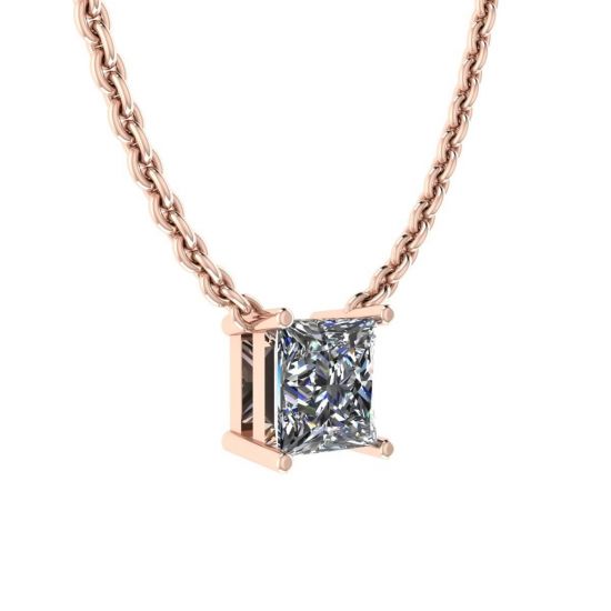 プリンセス ダイヤモンド ソリティア ネックレス、細いチェーン