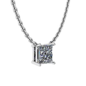 プリンセス ダイヤモンド ソリティア ネックレス、細いチェーン ホワイト ゴールド - 写真 1