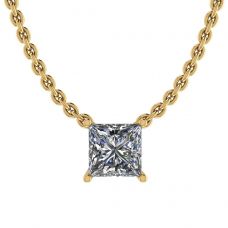 プリンセス ダイヤモンド ソリティア ネックレス、細いチェーン イエロー ゴールド
