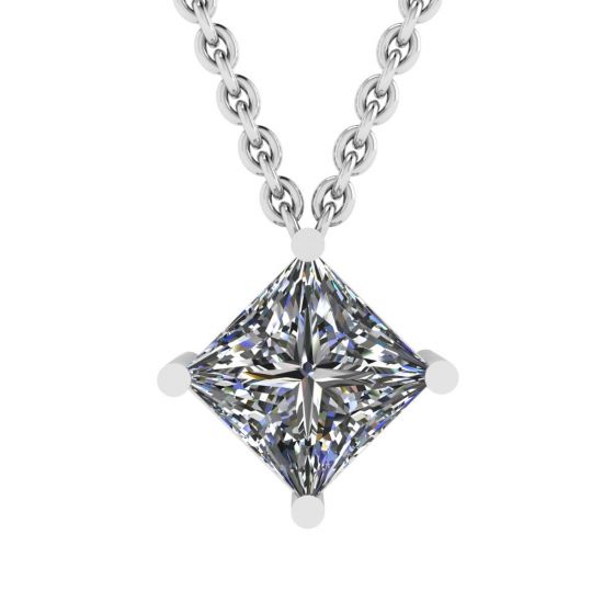 ひし形 プリンセス カット ダイヤモンド ソリティア ネックレス ホワイトゴールド, 画像を拡大する 1