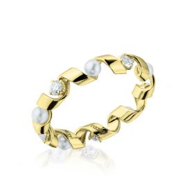 ダイヤモンドとシーパールのリング イエローゴールド - Ruban コレクション